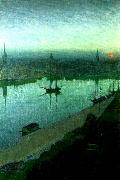 Eugene Jansson soluppgang over staden France oil painting artist